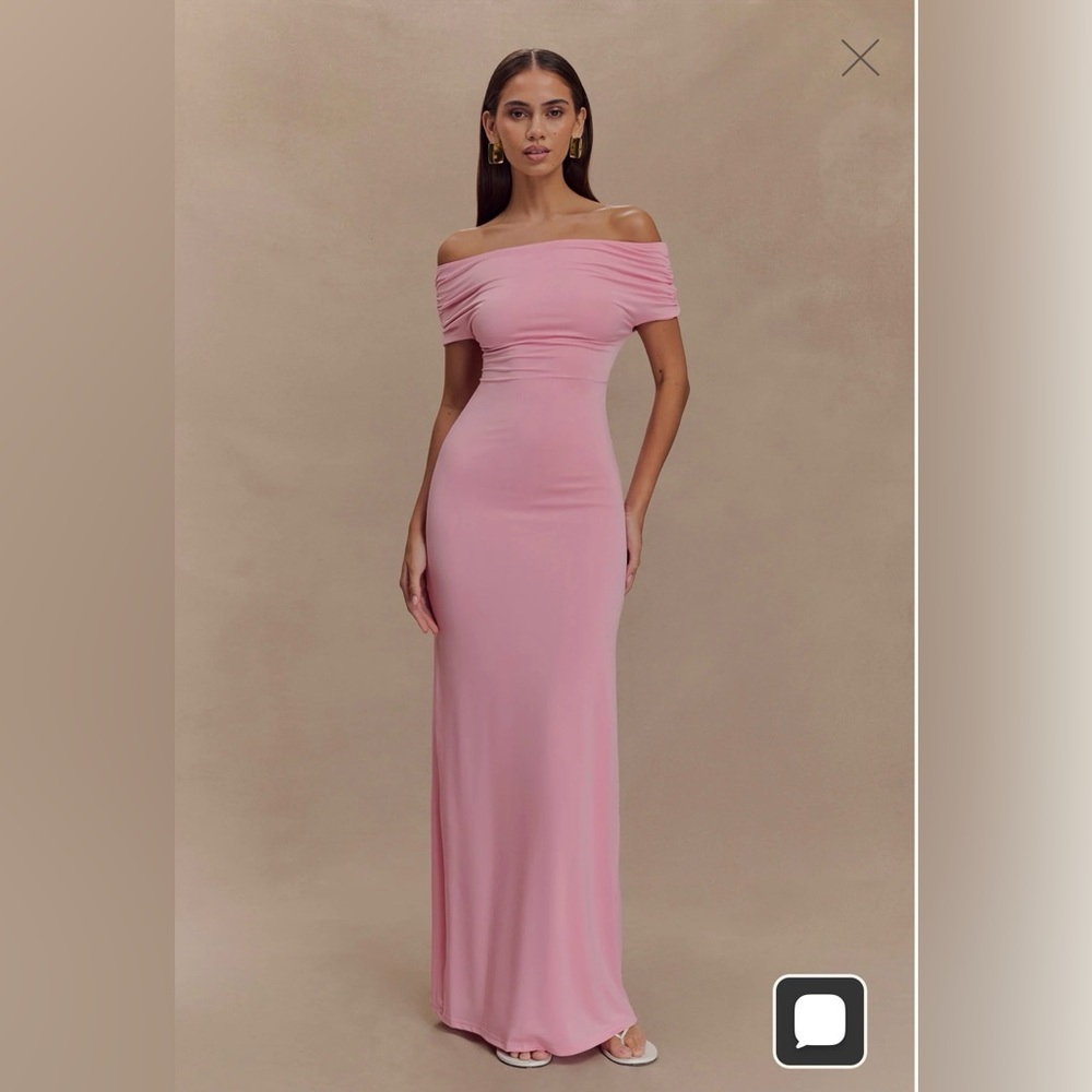 Off Shoulder Slinky Maxi Dress - Candy Pink